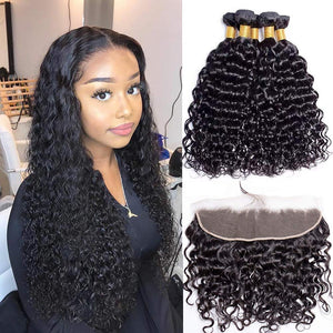 Up to 26 inch 1B Deep Wave Brazilian Human Hair- 4 Bundles