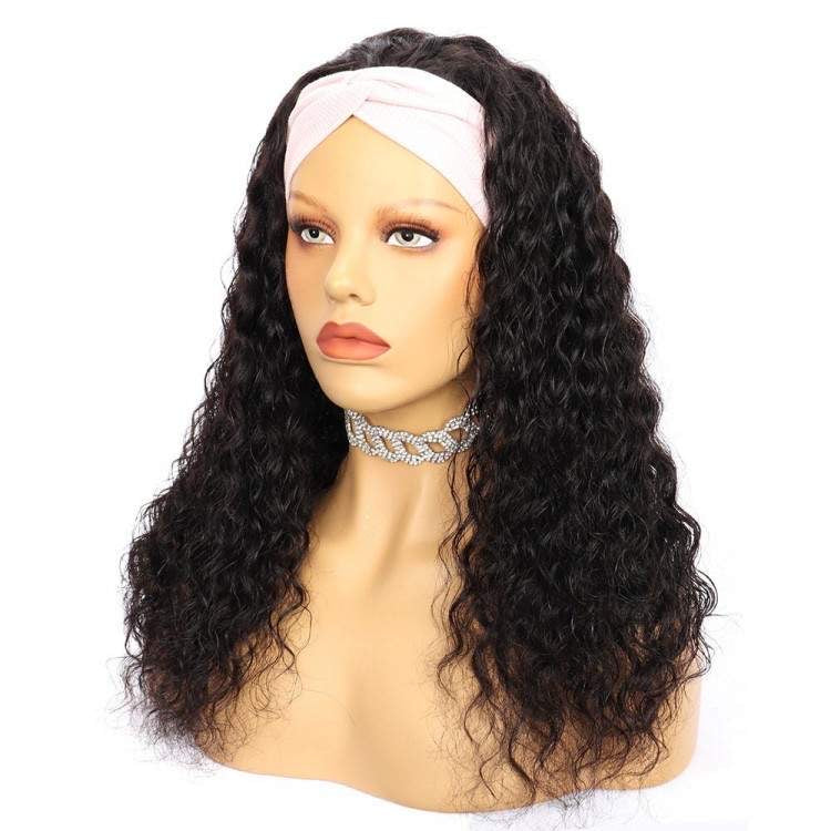 150% Density 1B Deep Wave Headband Wig