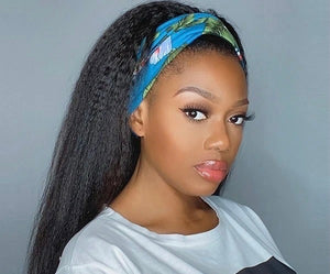 #1B 180% Density Kinky Straight Yaki Headband Wig