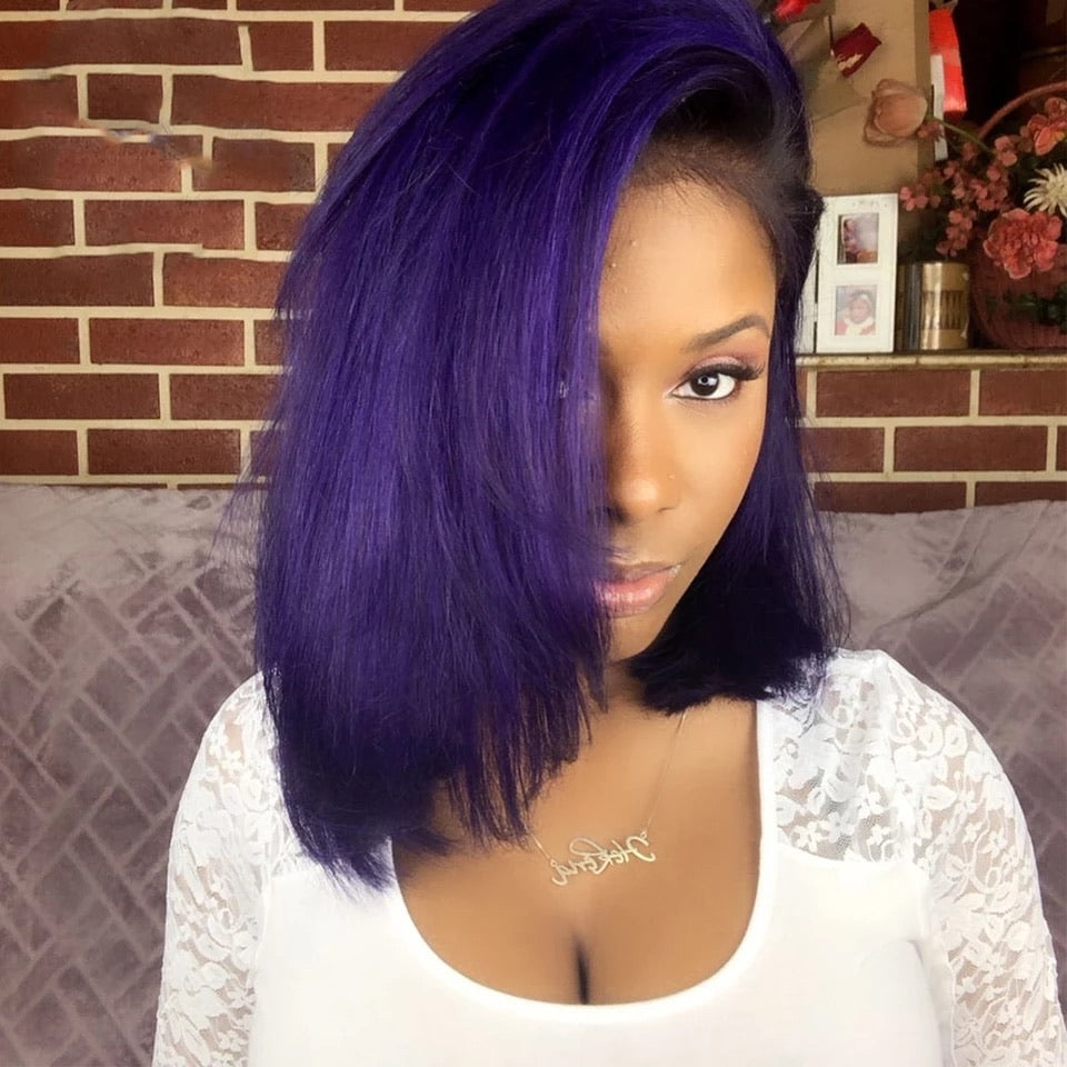 180 Density Straight Black Purple Ombre Bob Wig