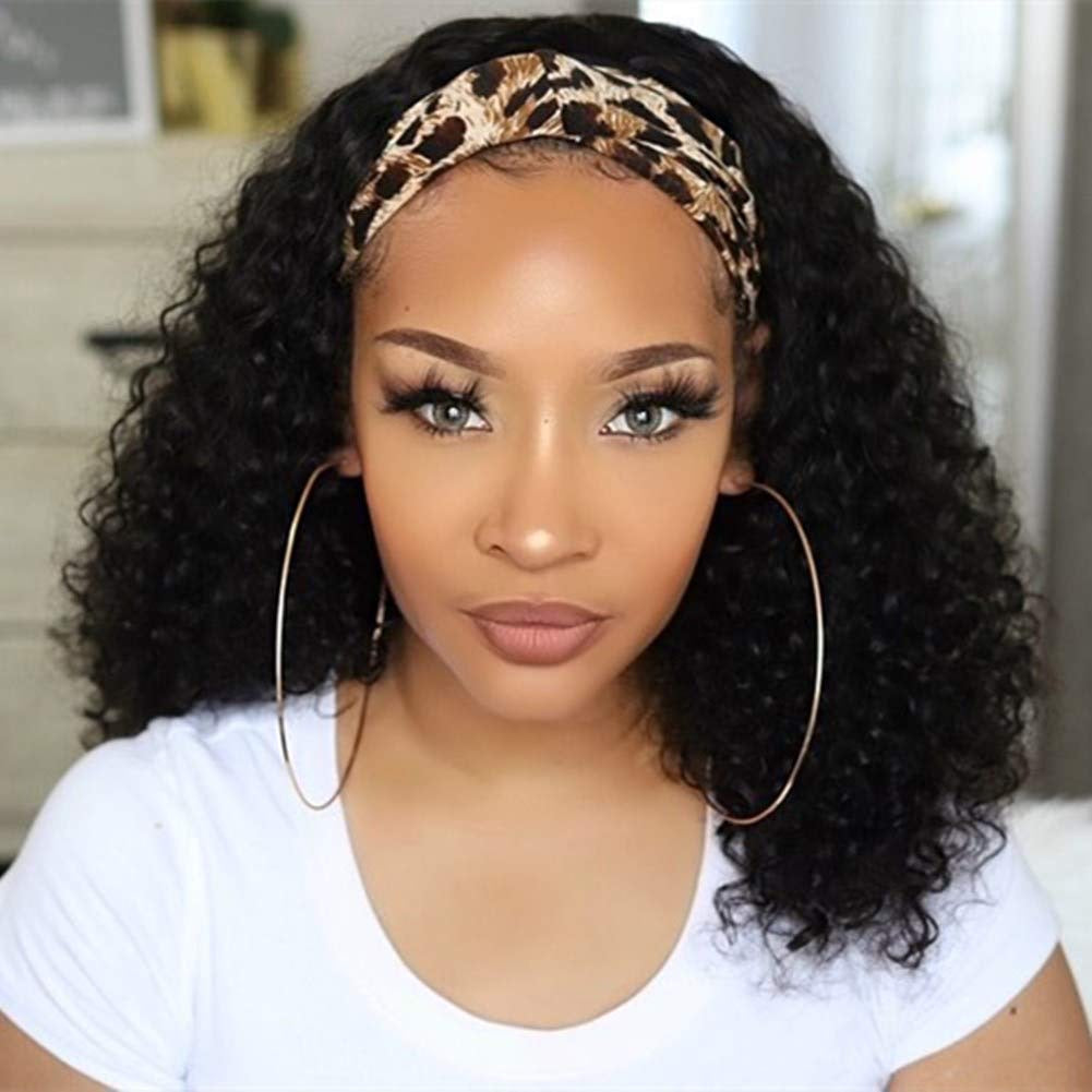 150% Density 1B Deep Wave Headband Wig