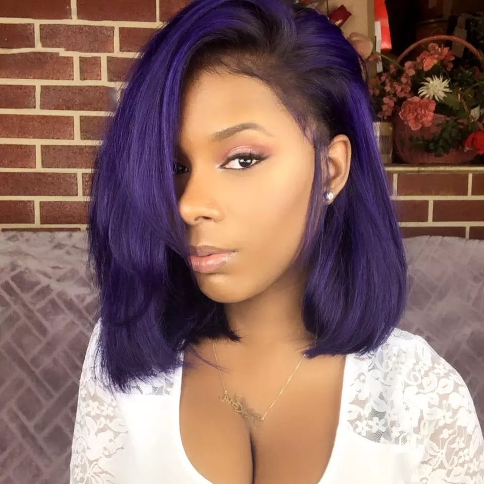 180 Density Straight Black Purple Ombre Bob Wig