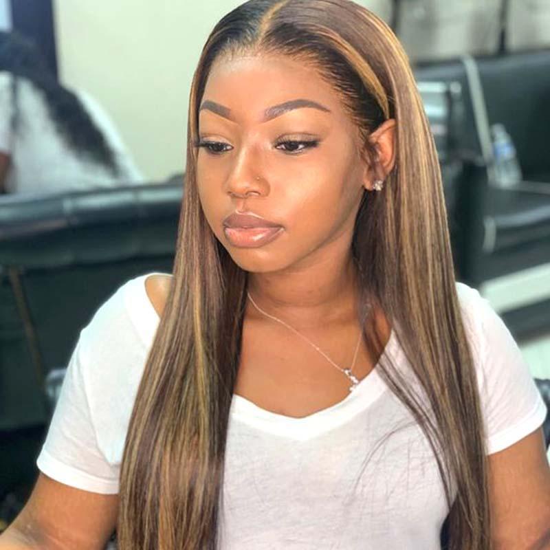 #4/#27 Bone Straight Highlight Lace Front Wig